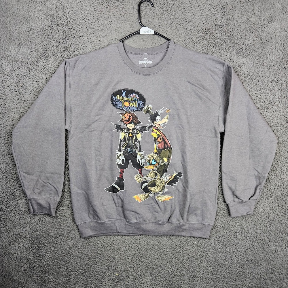 Disney Kingdom‎ Hearts Halloween Town Gray Crewneck Sweatshirt Sora Goofy MD NEW